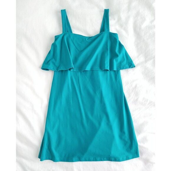 Susana Monaco Womens Stretch Square Neck Sleeveless Tiered Tank Dress Green XS N - Picture 1 of 6